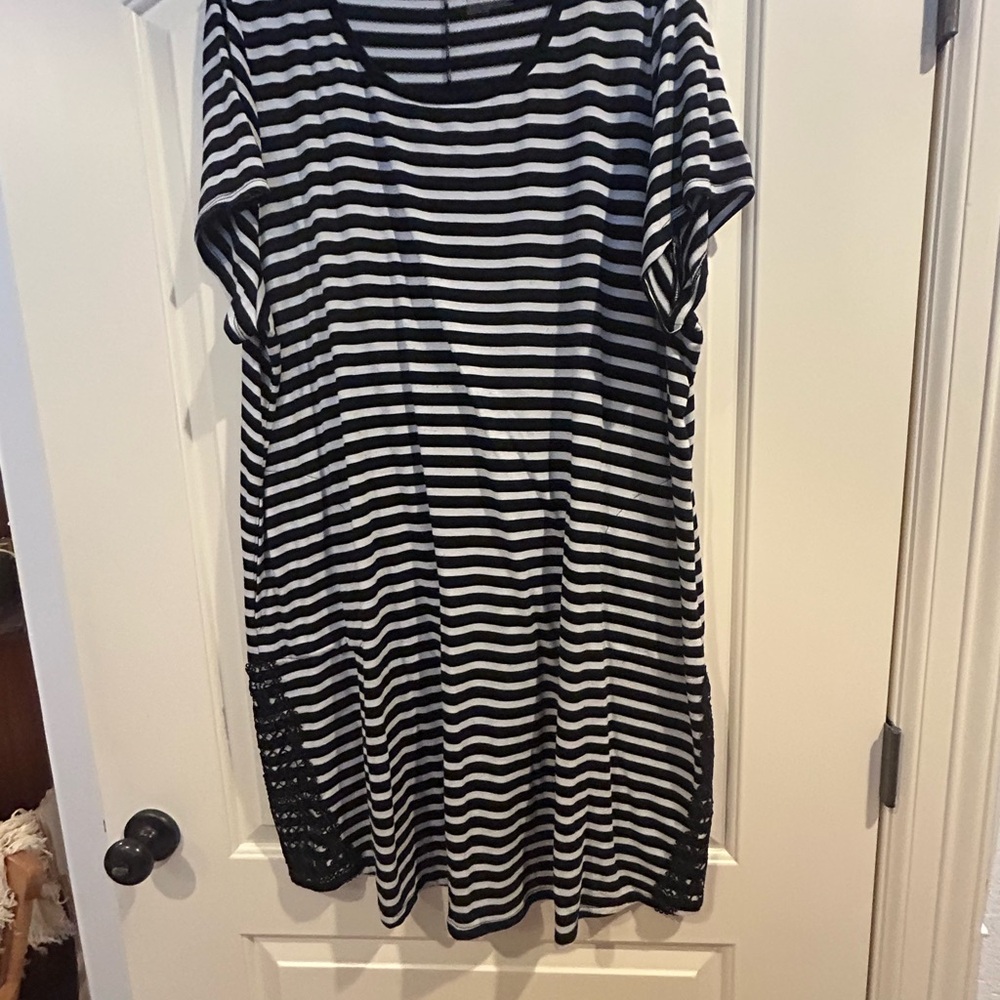 Black and White Striped Short Sleeve Tunic from Lane Bryant